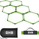 GHB Hex Agility Rings Speed Rings with Carrying Bag 6 Set Portable Hexagon Rings, Agility Ladder for Agility Footwork Training (Green)