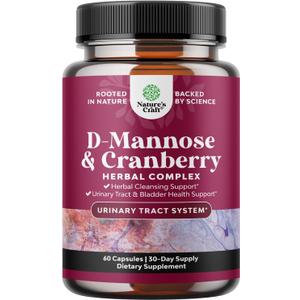 D Mannose with Cranberry Supplement - Potent D Mannose 1000mg Capsules for Kidney Defense Support & Cleanse and Urinary Tract Health for Women & Men - Bladder Health Supplement for Adults - 60 Count