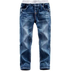 Boys' Denim Jeans, Ribbed Elastic Waist Cotton Pants for Kids (Blue, S)