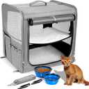 Suertree Cat Carrier for 2 Cats, Pet Travel Carrier for Cats and Small Dogs Up to 45 Lbs, Bowls, and Locking Zippers (15.9*14.5*15.5in (Single Carrier), Grey-1)