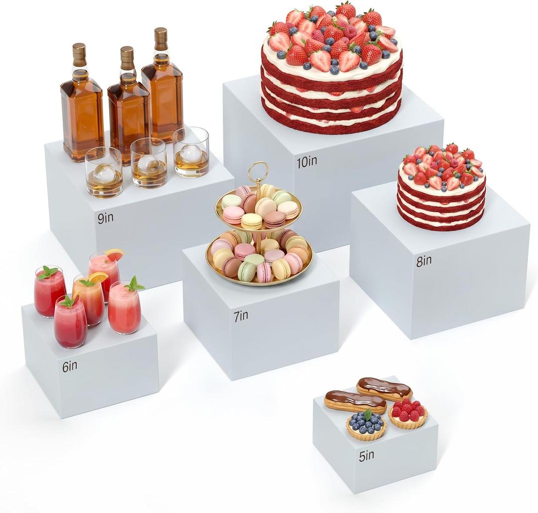 6 Pcs White Acrylic Buffet Risers, Food Risers Display Stands for Buffet Table Party Catering Dessert Jewelry Collectibles,Acrylic Cube Nesting Boxes with Hollow Bottoms 6 Sizes (10" 9" 8" 7" 6" 5")