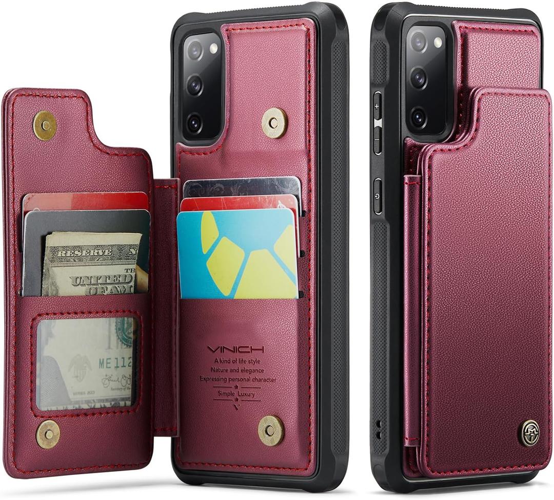 Vinich for Samsung Galaxy S20 FE Wallet Case with Card Holder, RFID Blocking Credit Slots Kickstand Shockproof Phone Cover for Women Men,  Red