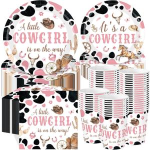 Pickmesh 250 Pcs Cowgirl Baby Shower Little Cowgirl Is on the Way Party Decorations Wild Western Theme Disposable Plates Napkins Cups for Baby Shower Party Supplies Serve 50 (Pink Black)