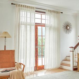 Natural Linen Beige Sheer Curtains 96 Inches Long for Living Room Farmhouse Rod Pocket Back Tab Light Filtering Soft Natural Linen Semi Privacy Sheer Window Drapes for Bedroom 8 FT Tall 60x96 2 Panels