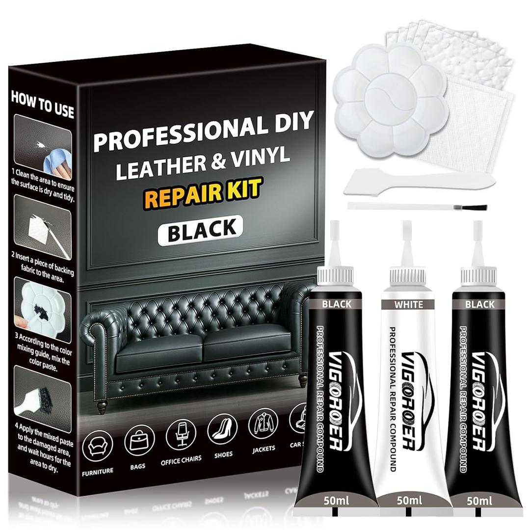 Black Leather Repair Kit Car Interior, Vinyl Repair Kit for Furniture, Sofa, Jacket, Purse  Super Easy Instructions to Fix Scratches, Tears, Holes, and Peeling