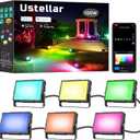 Ustellar RGBW Flood Light Outdoor, Smart WiFi Outdoor Color Changing Landscape lights + Warm White, IP66 100W Total App Control, Spotlight Works with Alexa, Uplighting Halloween for Garden Yards Stage