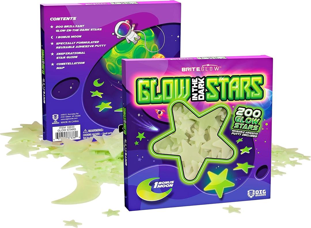 200 Pcs Glow in the Dark Stars with Moon - Luminous 3D Wall Stickers Night Light for Boys & Girls Room Decor - Bedroom Ceiling Space Kids Wallpaper Funky Decor - Glowing Stars Tape Stickers for Kids