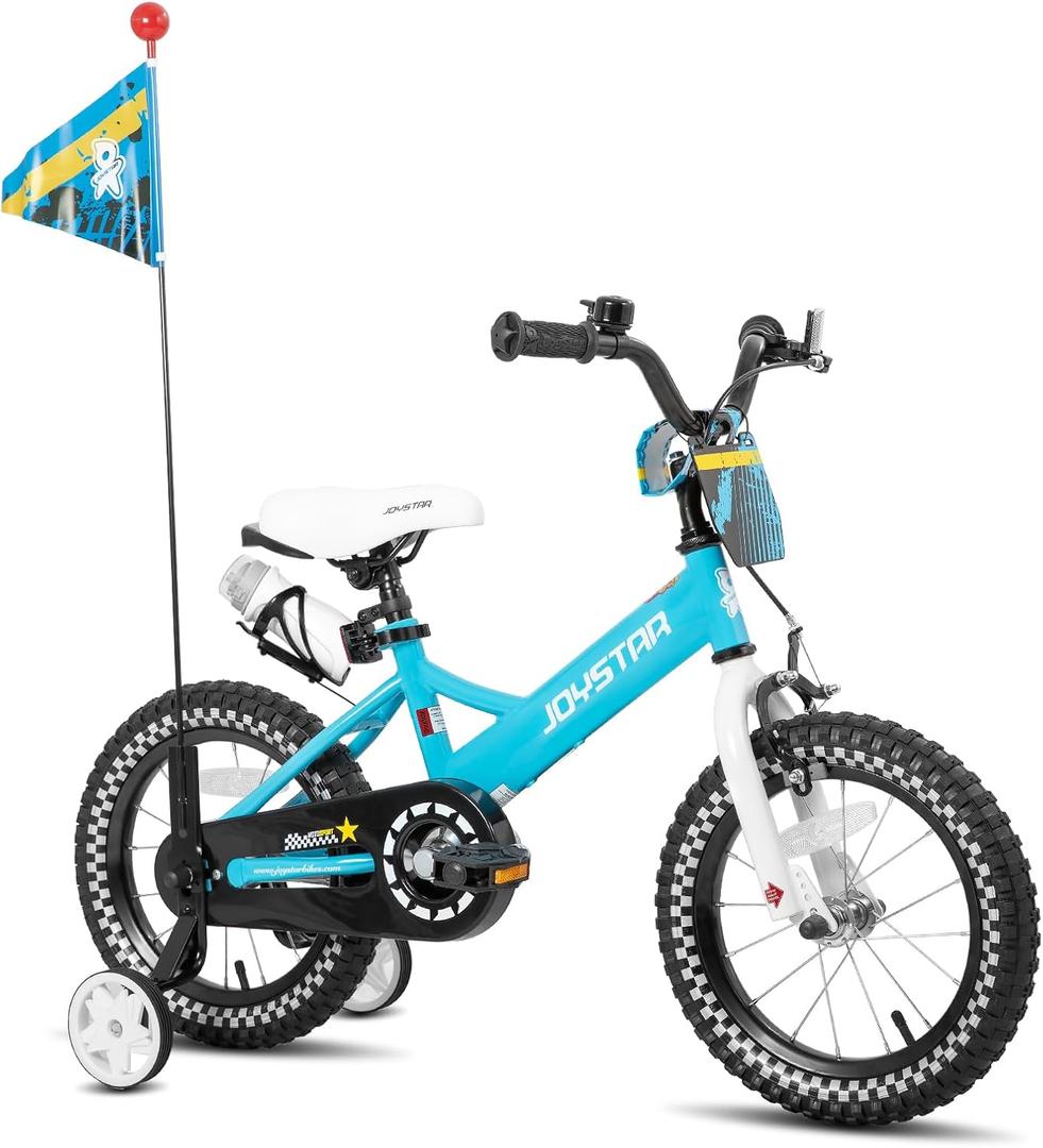 JOYSTAR Little Daisy Kids Bike for Girls Boys Ages 2-7 Years, 12 14 16 Inch Girls Bikes with Doll Bike Seat & Streamers, Boys Bike with Flag & Number Plate, Multiple Colors, 12 Inch with Training Wheels