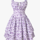 Scarlet Darkness Floral Corset Dress for Women Ruffle Mini Dress Summer Sundress 2XL,  Purple White Floral