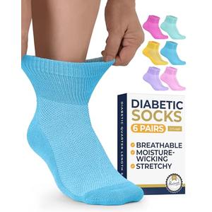 Pembrook Ankle Diabetic Socks for Women and Men | 6 Pairs | Wide Calf and Ankle Womens Diabetic Socks | Moisture Wicking | Neuropathy  M