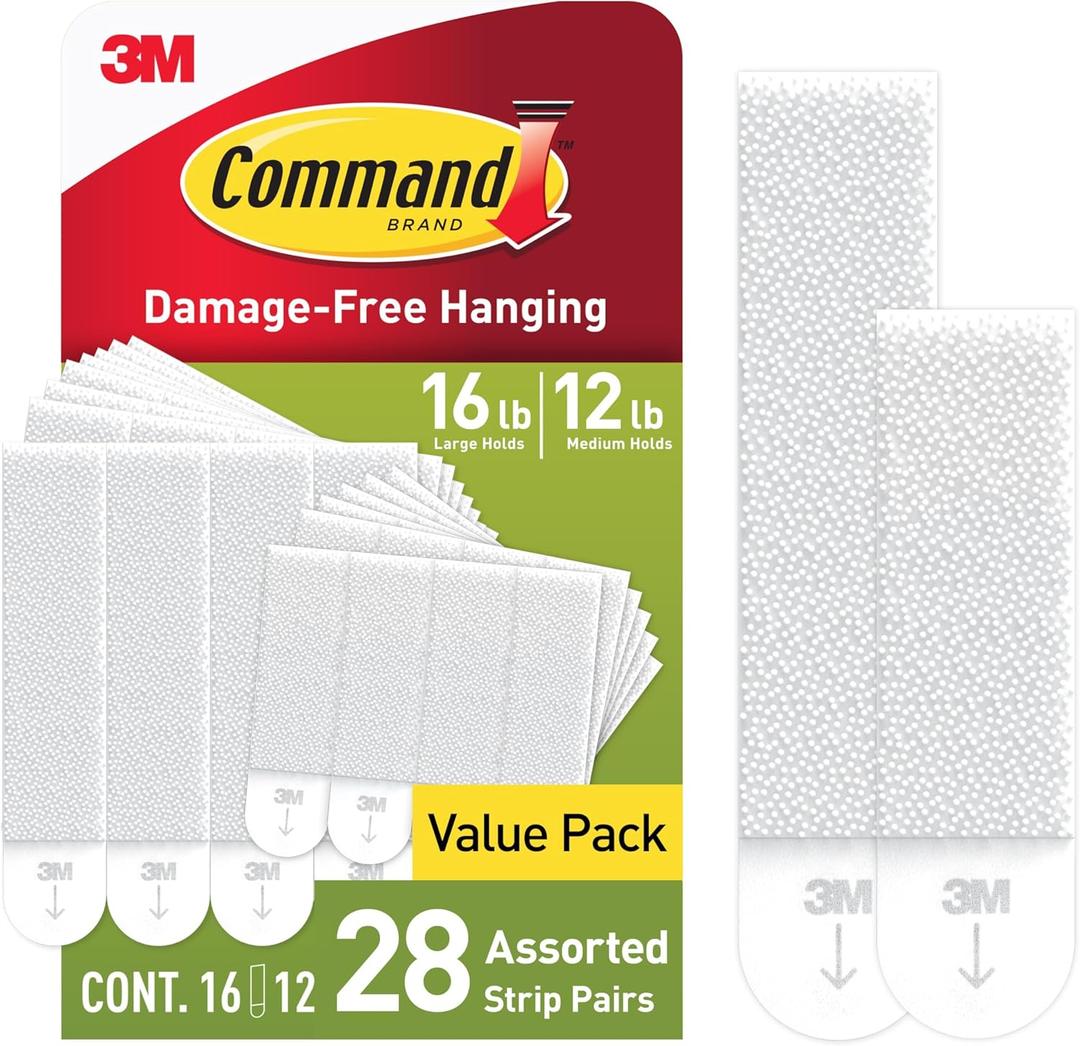 Command 15 lb & 10 lb Large and Medium Picture Hanging Strips 28 Assorted Pairs (56 Command Strips), Damage-Free Hanging Picture Hangers, Great for Home Decor, White Adhesive