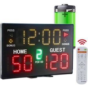 YZ Battery Powered Electronic Basketball Scoreboard Timer Clock with Buzzer, Portable Tabletop Digital Scoreboard with Remote, Wall-Mounted Professional Score Clock Score Keeper for Multisports