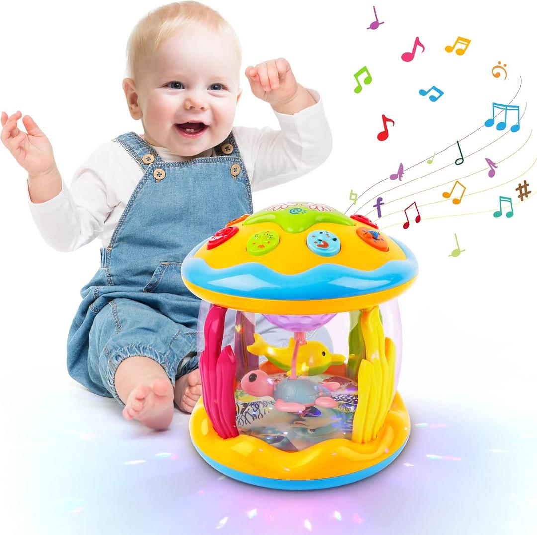 M SANMERSEN Baby Toys 6 to 12 Months - Ocean Projector Light Up Toys Musical Baby Toys for 12-18 Months Crawling Learning Tummy Time Toys for 1 2 3 Year Old Infant Boys Girls Gifts - Blue (Blue)