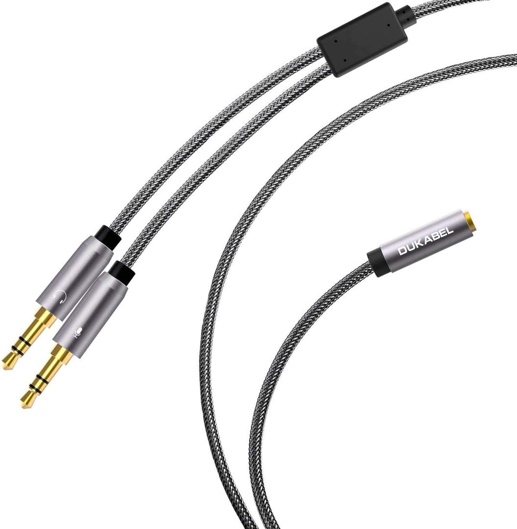 DUKABEL Long Headset Splitter Cable (4ft/1.2m), 3-Pole TRS Microphone(Male) & Audio(Male) to Single 4-Pole TRRS (Female) Jack Headphone Adapter/Crystal-Nylon Braided / 24K Gold Plated / 99.99% 4N OFC