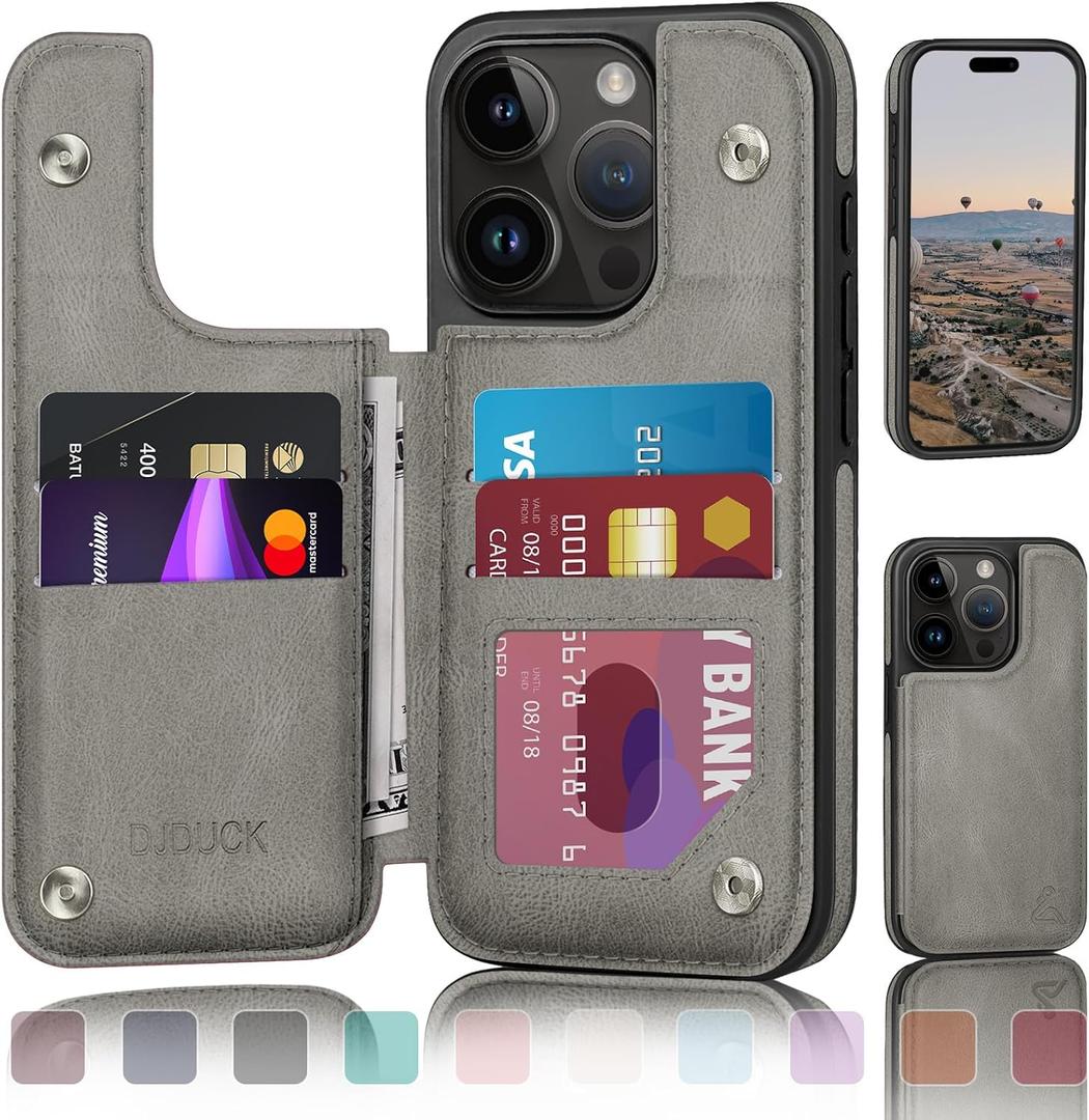 DJDUCK Designed for iPhone 16 Pro Max Case Wallet with Card Holder, [Magnetic Clasp Cover] [RFID Blocking Leather Protection] Shockproof Women Men Cases 6.9 Inch for Apple 16 Pro Max Grey