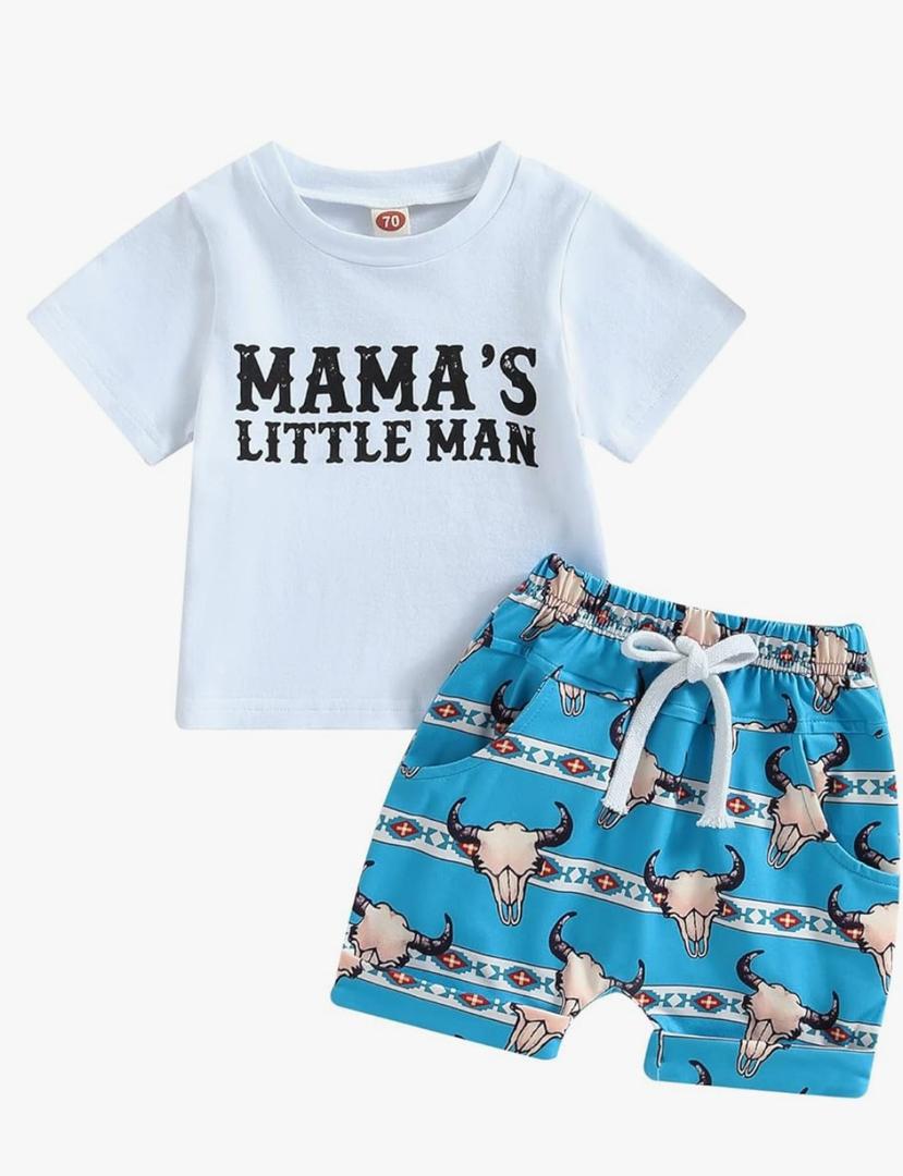 Chloefairy Western Baby Boy Summer Clothes Cow Print Short Sleeve T-Shirt Top Shorts Set 2Pcs Infant Toddler Cowboy Outfits