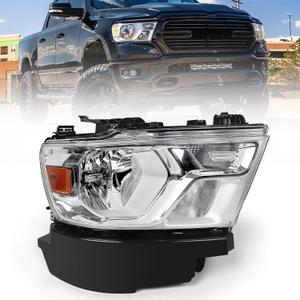 FIONE Halogen Headlights Assembly Compatible with Dodge Ram 1500 2019-2022 Replacement Headlamp with Chrome Frame Passenger Right Side RH 68316080AD 68316080AH FIONE Halogen Headlights Assembly Compatible with Dodge Ram 1500 2019-2022 Replacement Headlamp with Chrome Frame Passenger Right Side RH 68316080AD 68316080AH