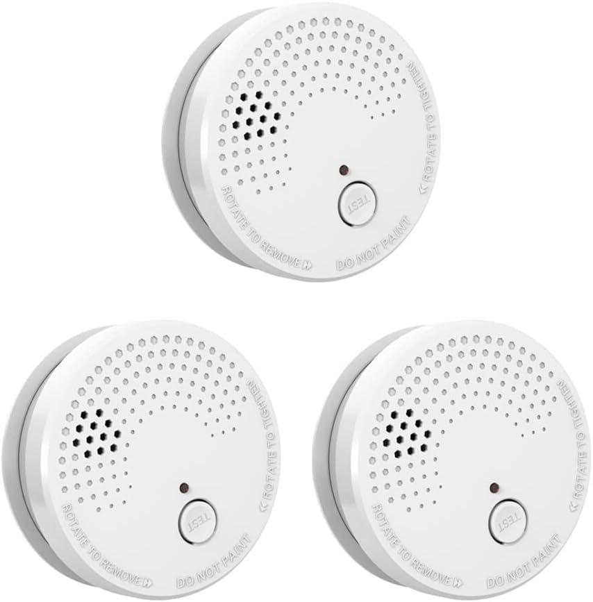 Pack of 3 Smoke Detector Fire Alarms 9V Battery Operated Photoelectric Sensor Easy to Install with Light Sound Warning, Test Button,9V Included Safety for Home Hotel(912-3) (GS528A)