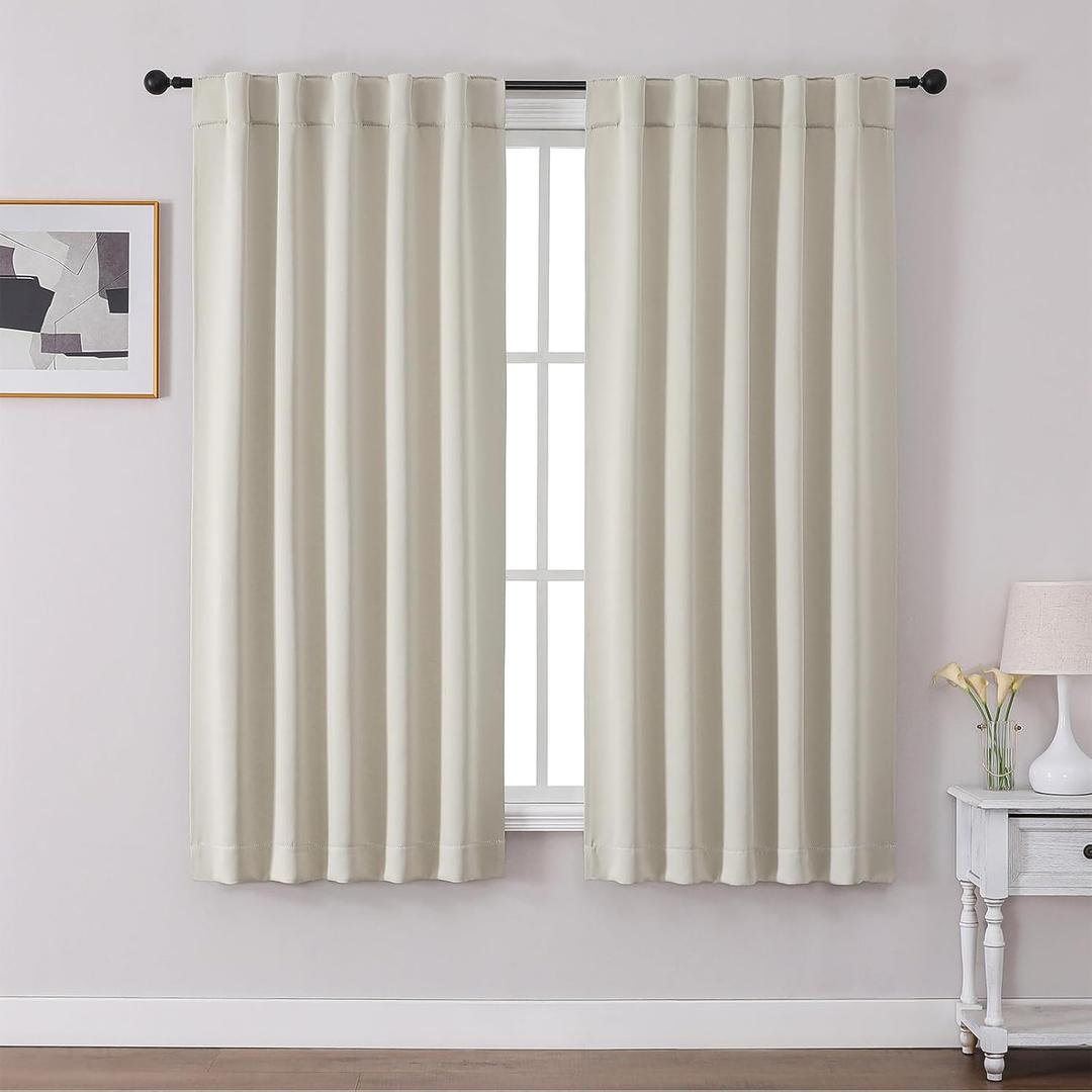 Chyhomenyc Blackout Curtains 63 Inch Length 2 Panels Set, Solid Soft Noise Reducing Privacy Bedroom Window Treatment, Thermal Insulated Rod Pocket Back Tab Curtains, Each 40Wx63L, Pearl Natural