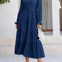 PRETTYGARDEN Long Sleeve Dress for Women Fall V Neck Tiered A Line Spring Elegant Modest Flowy Wedding Guest Maxi Dresses (M)