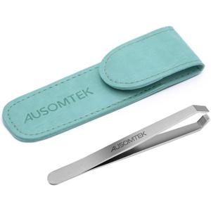Beard Tweezers, White Hair Plucking Tweezers, Stainless Steel, Fine Hair Removal Tweezers, Eyebrows Shaping Tool, 5mm Tip, Cyan PU Case 1Pack, Silver, 1.0 Count, (BRTW-SSS-96WDQP)