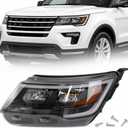 LH Chrome Bezel LED Headlight Assembly W/o LED Control Module Compatible with 2016-2019 Ford Explorer Sport/Limited/XLT/Platinum (Halogen Model), Headlamp W/LED DRL Replace FO2518130