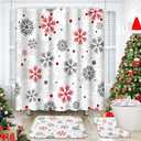 ArtSocket 4 Pcs Shower Curtain Set Christmas Big Small Snowflakes Red with Non-Slip Rugs Toilet Lid Cover and Bath Mat Bathroom Decor Set 72" x 72"