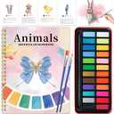 Watercolor Workbook - Coloring Book Beginner Friendly Painting Kit, Watercolor Workbooks for Adults with 24 Colors Paint, Exploration Gift for Adults Teens (Animals)
