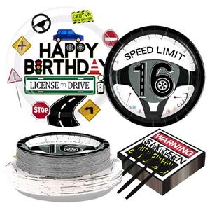 200Pcs Drivers License 16th Birthday Party Decorations for Boys New Driver Car Road 16th Birthday Plates and Napkins Tableware Set for Learner Driver Car 16 Years Old Party Supplies Favors Serve 50