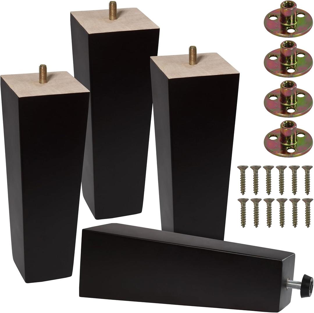 CODIN (5 Sizes: 3"-4"-5"-6"-8" Set of 4 Wood Furniture Legs - Square Sofa Legs, Couch Leg - Brown Mid-Century Modern Replacement Legs for Armchair Recliner Coffee Table Dresser (8")