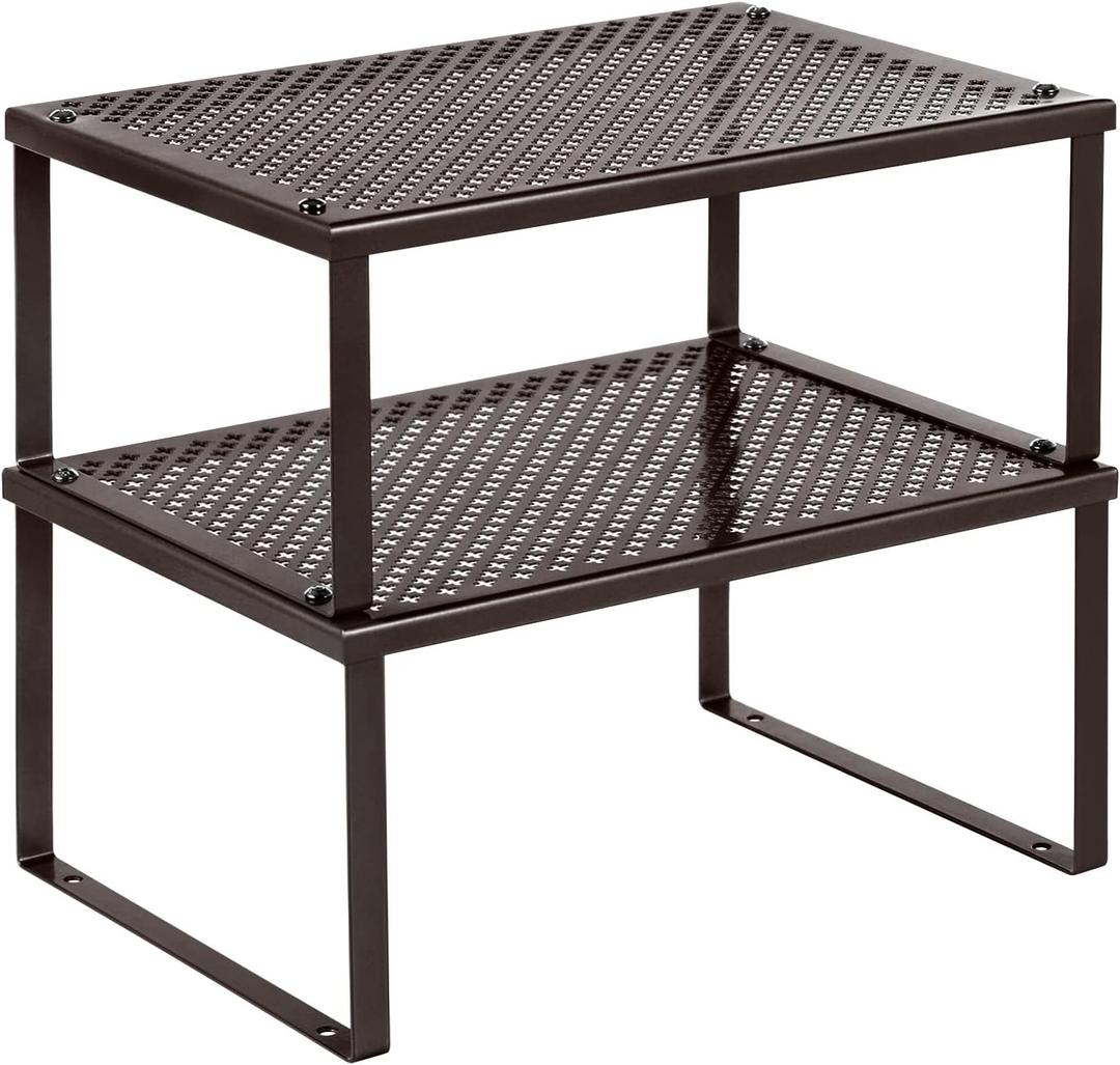 SONGMICS Spice Racks, Set of 2 Metal Cabinet Shelf Organizers, Countertop Organizers, Shelf Risers, Stackable, Expandable, Brown UKCS01BR