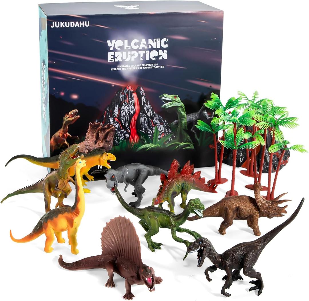 Generic JUKUDAHU Dinosaur Toy with Volcano, Small Trees and Mini Dinosaurs, Green