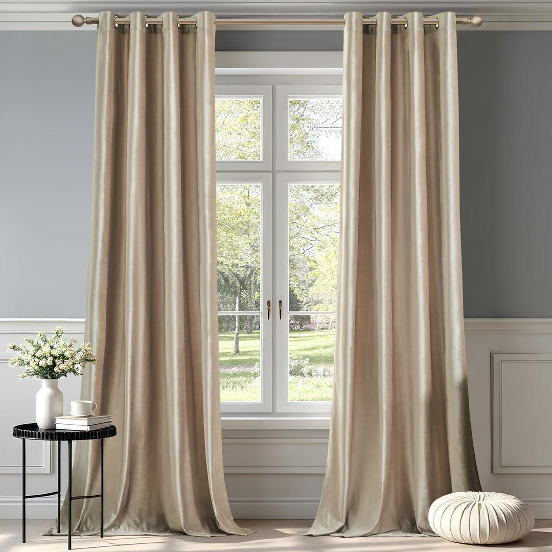 Champagne Velvet Curtains 72 inch: Beige Luxury Elegant Living Room Curtain - Modern Light Filtering Thermal Insulated Soundproof Privacy Room Darkening Soft Drapes for Classical Bedroom Set of 2