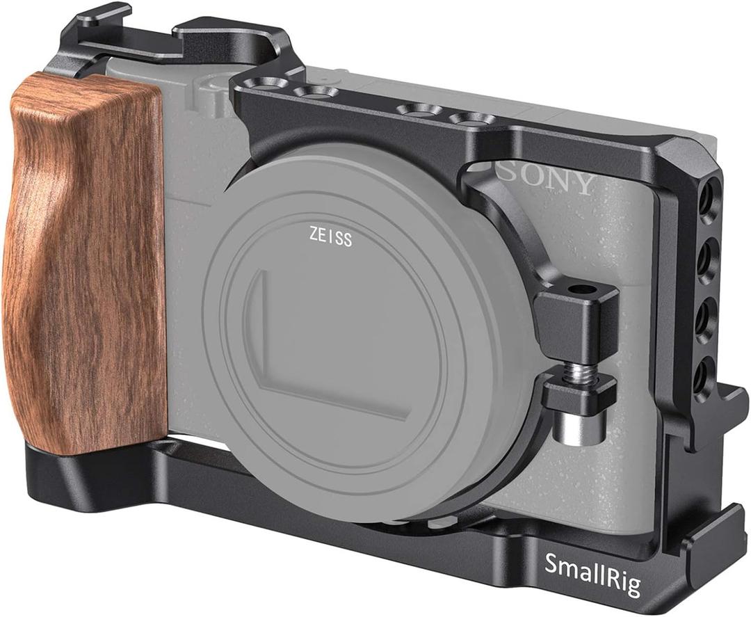 SMALLRIG Vlog Camera Cage for Sony RX100 VI and RX100 VII Camera (Fits DSC-RX100 M6 and DSC-RX100 M7 Camera) with Wooden Handle Grip Vlogger Youtuber  CCS2434