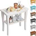 Bamboo Shower Bench Stool with Storage Shelf, Waterproof Shower Chair Spa Bath Seat, Shower Stool for Inside, Bathroom Bench Seat for Adults Elderly Seniors for Indoor or Outdoor Use (White)