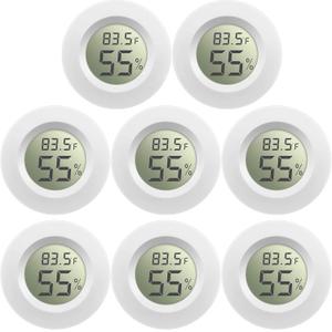 Weewooday 8 Pcs Mini Hygrometer Thermometer Round Digital Humidity Gauge Monitor Electronic Humidity Temperature Meter LCD Display Indoor Outdoor Hygrometer Thermometer for Home Kitchen (White)