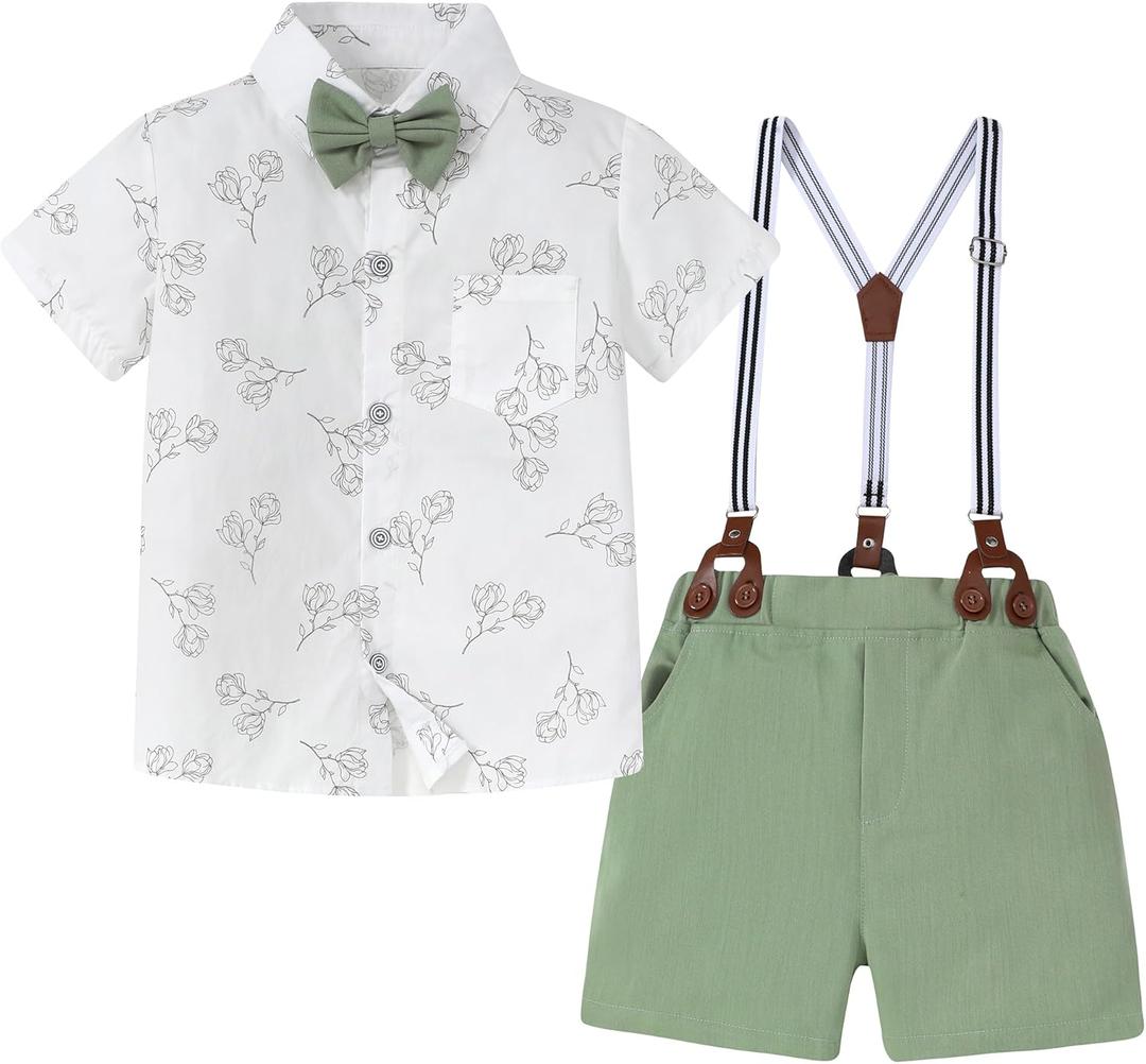 ZOEREA Boy Clothes Kids Formal Suit Summer Short Sleeve Shirt & Shorts Gentleman Outfit 2 Piece Clothing Set 5-10Y (9-10 Years, Green)