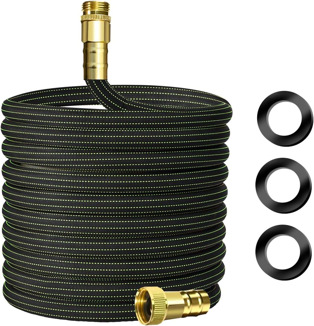 10FT Lightweight Flexible Garden Hose,Non-Slip Handles,Non-kink Hose,Solid Brass Fitting for Boats, RV Water Hose,Marine Washdown,Lawn,Garden,Leakproof TPE Hose (GreenBlack, 10 FT)