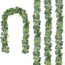 CQURE 4Pcs Eucalyptus Garland,Artificial Eucalyptus Leaves Table Greenery Garland Wreath Vines for Wedding Party Table Fireplace Bedroom Wall Room Decor (23.6 Ft with Flowers)