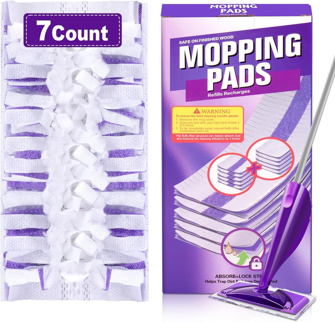 Mop Pads Refill for Swiffer WetJet - 7 PCS Disposable Pad for Hardwood Wood Tile Laminate Marble Vinyl Muilt-Surface Floor Cleaning - Heavy Duty Absorb & Lock Pet Hair Dust Dirty Stains