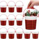 12 Pcs Christmas Plastic Bucket with Handle 4.69 x 3.78 x 4.8 Inch Treats Storage Pails 32 oz Red and Black Buffalo Plaid Candy Bucket for Xmas Winter Holidays Party Favors