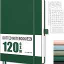AHGXG Dotted Journal - Dot Grid Notebook Journal, 120 GSM Thick Acid-Free Paper, A5 Dotted Notebook 160 Pages, Leather Hardcover, Inner Pocket, Journal Stencil, 5.7''  8.3'', Dark Green
