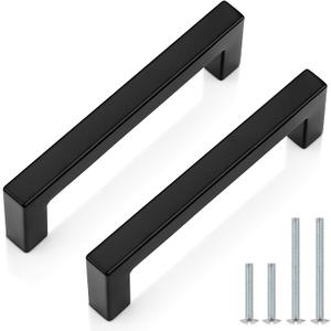 Probrico 5 Pack| Black Cabinet Handles 4 Inch(102mm) Hole Centers Drawer Pulls Stainless Steel Kitchen Cabinet Handles Matte Black Square Drawer Handles Modern Cabinet Hardware