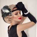 PLULON 1920s Flapper Great Gatsby Accessories Set Fashion Roaring 20's Theme Set (Black, White)