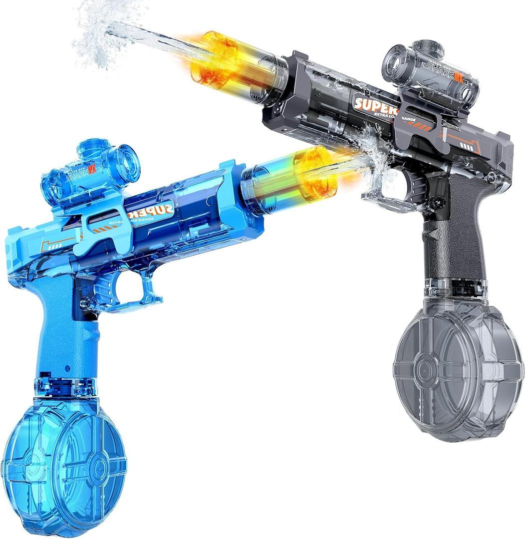 Electric Water Gun for Kids&Adults-Automatic Squirt Gun with 32FT Long Range,400ML Large Tank,Rechargeable Battery,LED Light Effect for Summer Outdoor Pool Beach Backyard Water Fight Games-2Pcs