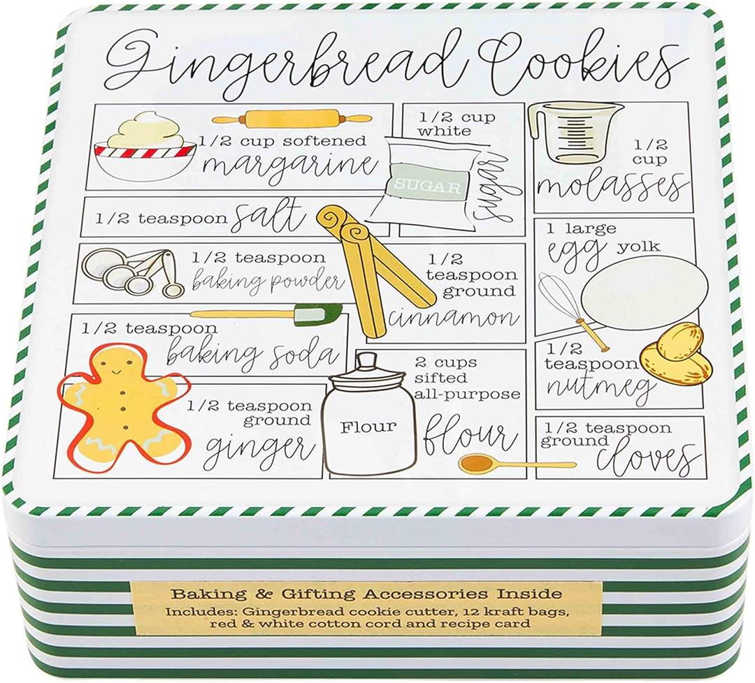 Mud Pie Baking Set, Gingerbread Tin, tin 6" x 6"