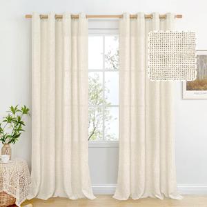 BGment Natural Faux Linen Curtains 90 Inch Long for Living Room - Burlap Textured Light Filtering Window Treatments Grommet Sheer Drapes for Farmhouse, 2 Panels, 52 X 90 Inch