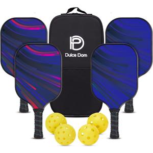 Dulce DOM Pickleball Paddles Set of 2/4 - USAPA Approved, 4 Indoor Outdoor Pickleball Balls, Fiberglass Surface Paddle Racket with Cover Bag, Ideal Training Equipment Gift for Men & Women (Ribbon Gradient)