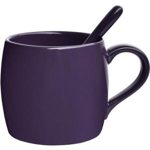 Bosmarlin Ceramic Coffee Mug with Spoon, Purple Tea Cup for Office and Home, Dishwasher and Microwave Safe, 14 oz, 1 Pack (Purple(Glossy))