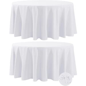 Fokitut 2 Pack Waterproof Round Tablecloth, 108 Inch, Stain Resistant and Wrinkle Polyester Table Cloth, Fabric Table Cover for Kitchen Dining, Wedding, Party, Holiday Dinner-White